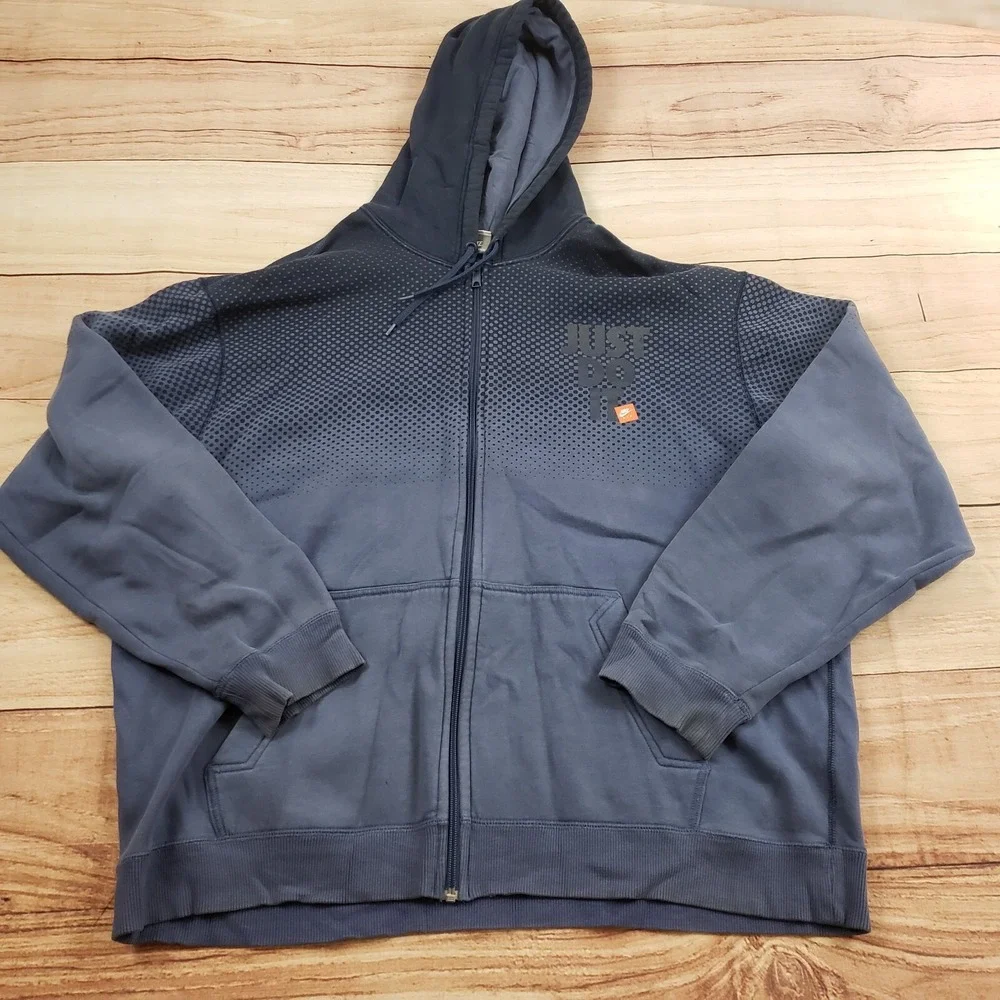 Nike Sweater Mens 2XL XXL Blue‎ Zip Up Swoosh Hoodie Sweatshirt Just Do It Adult